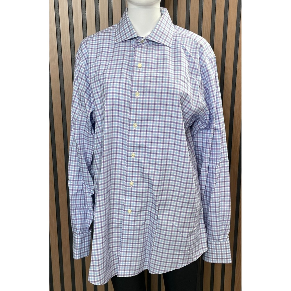 Brooks Brothers Men's 16 Purple Button-Up Shirt Cotton Dress Plaid Preppy Career